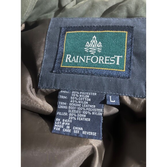 Rainforest Men’s Vintage Down Winter Puffer Parka size L Leather Collar Navy - Picture 7 of 11